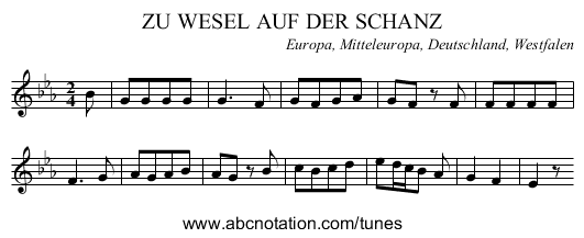 ZU WESEL AUF DER SCHANZ - staff notation