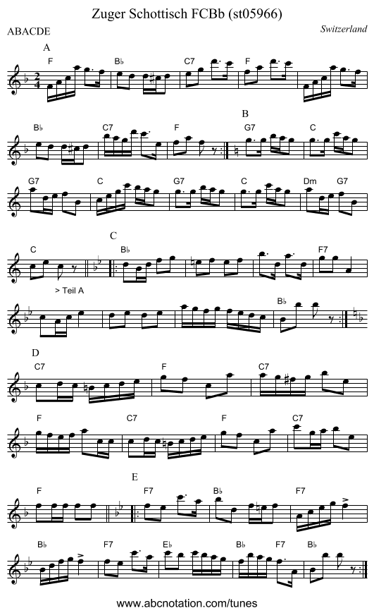 Zuger Schottisch FCBb (st05966) - staff notation