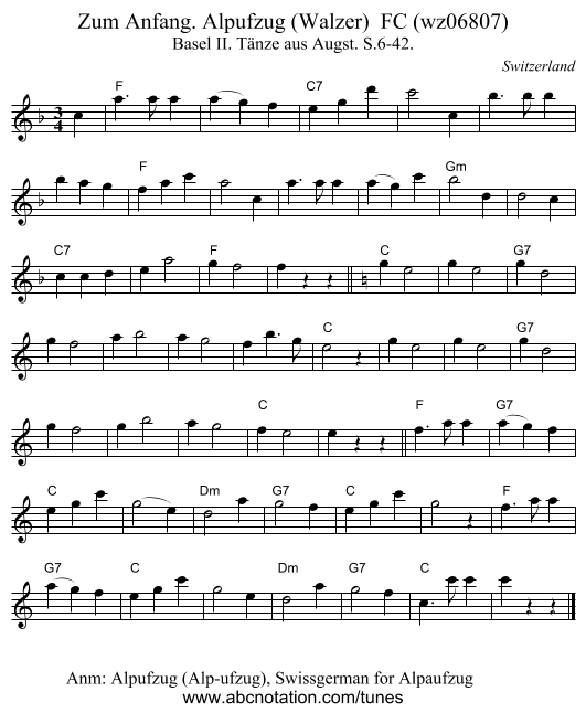 Zum Anfang. Alpufzug (Walzer)  FC (wz06807) - staff notation