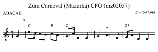 Zum Carneval (Mazurka) CFG (mz02057) - staff notation