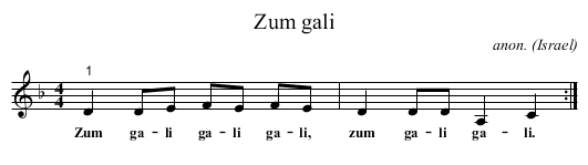 Zum gali - staff notation