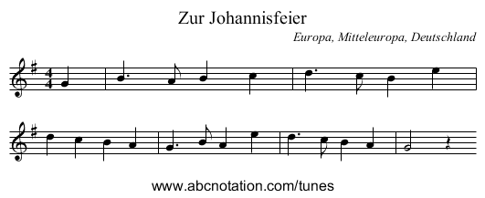 Zur Johannisfeier - staff notation