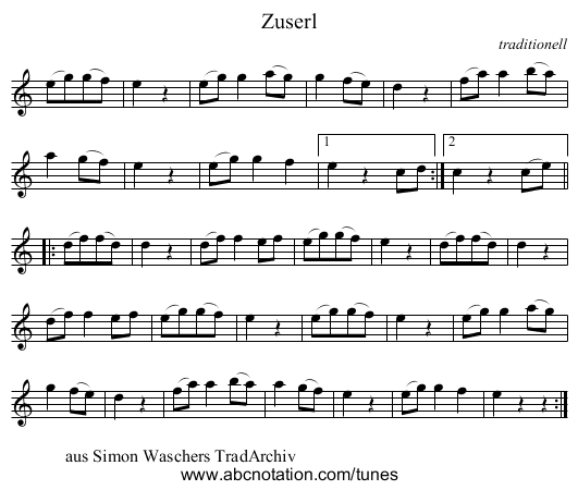 Zuserl - staff notation