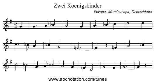Zwei Koenigskinder - staff notation