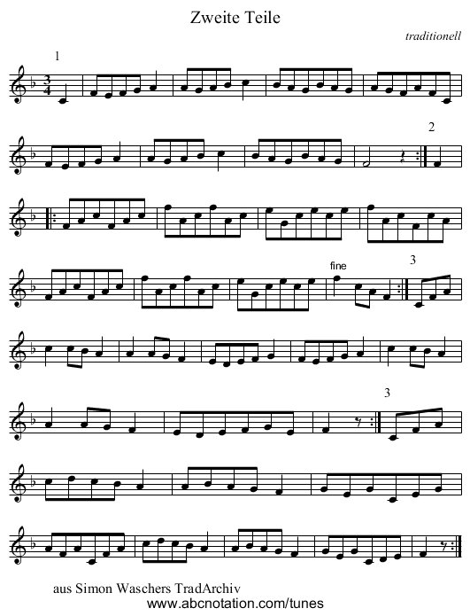 Zweite Teile - staff notation