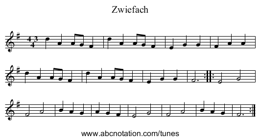 Zwiefach - staff notation