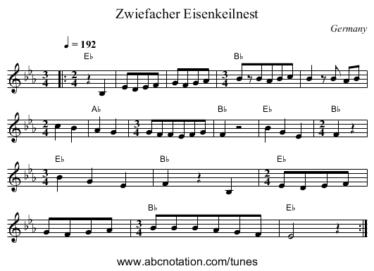 Zwiefacher Eisenkeilnest - staff notation