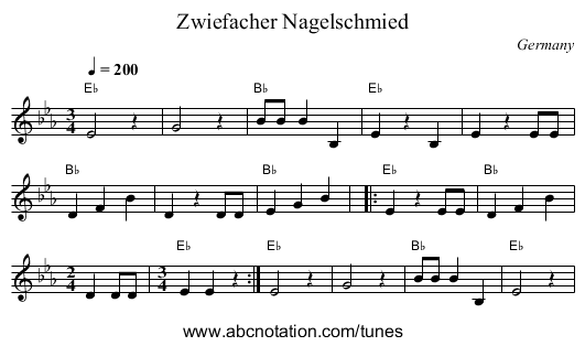 Zwiefacher Nagelschmied - staff notation