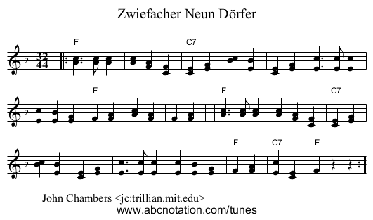 Zwiefacher Neun D&ouml;rfer - staff notation