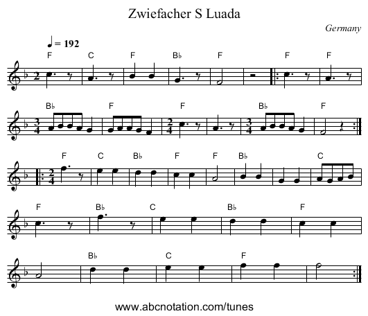 Zwiefacher S Luada - staff notation