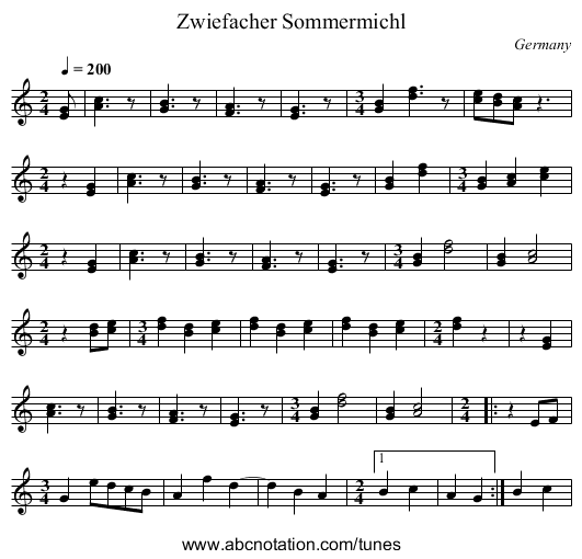 Zwiefacher Sommermichl - staff notation