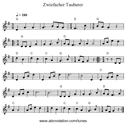 Zwiefacher Tauberer - staff notation