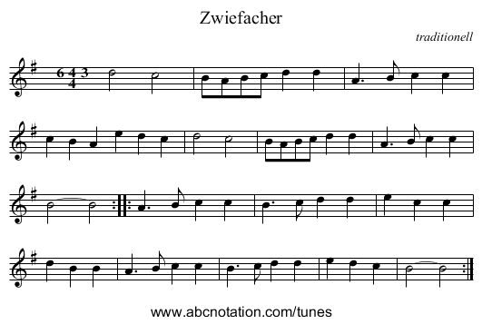 Zwiefacher - staff notation