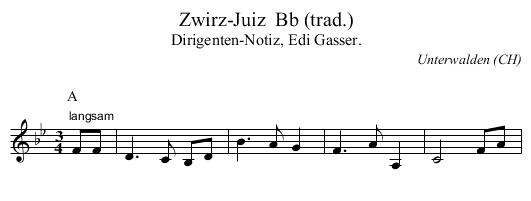 Zwirz-Juiz  Bb (trad.) - staff notation