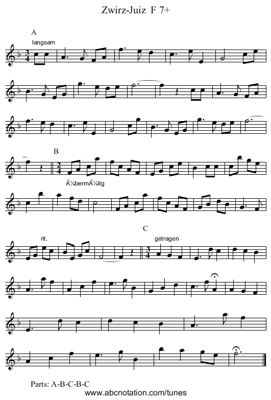 Zwirz-Juiz  F 7+ - staff notation