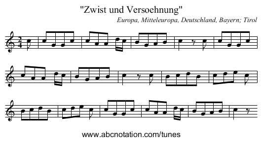 Zwist und Versoehnung - staff notation