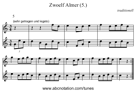 Zwoelf Almer (5.) - staff notation