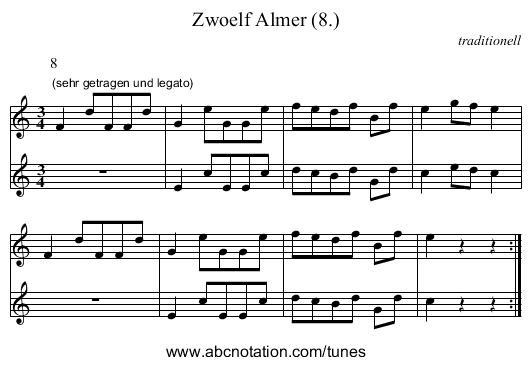 Zwoelf Almer (8.) - staff notation