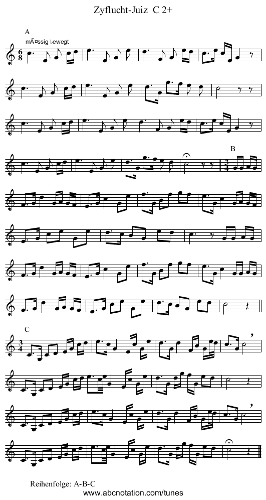 Zyflucht-Juiz  C 2+ - staff notation