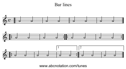 staff notation for Bar lines example