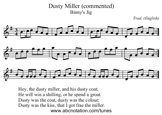 staff notation for Dusty Miller (commented) example