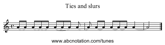 staff notation for Ties and slurs example