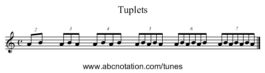 staff notation for Tuplets example